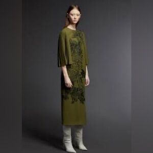 Jason Wu Collection Green Floral-Embroidered Crepe Pleated Sleeve Dress RARE 4
